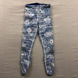 Lululemon Blue White Space Dye Floral Scalloped Hem Leggings Size 2 Zip Pocket